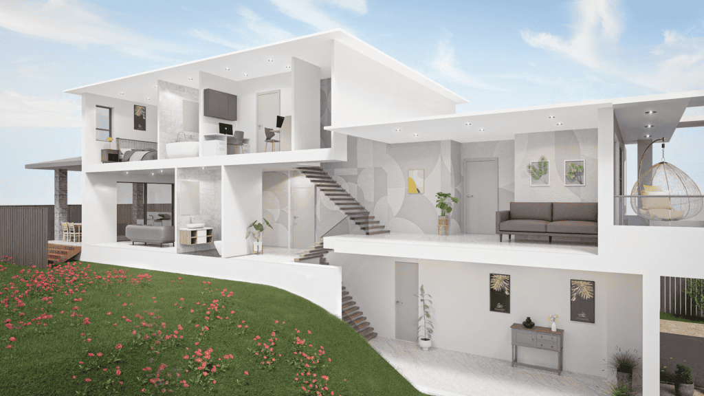 Modern house with a large garden