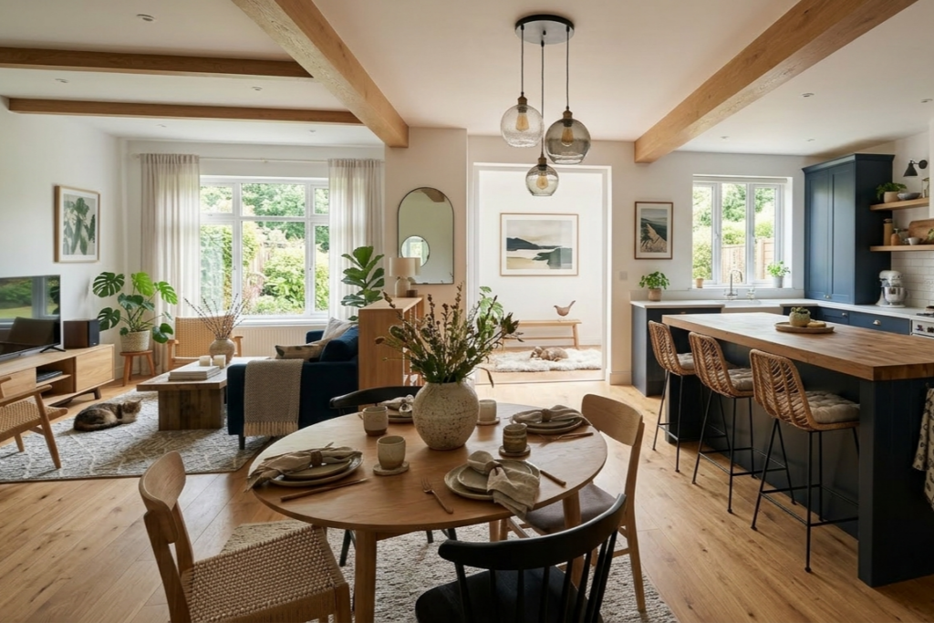 Open plan entertaining area in a luxury custom home designed by Nexa Homes Sydney